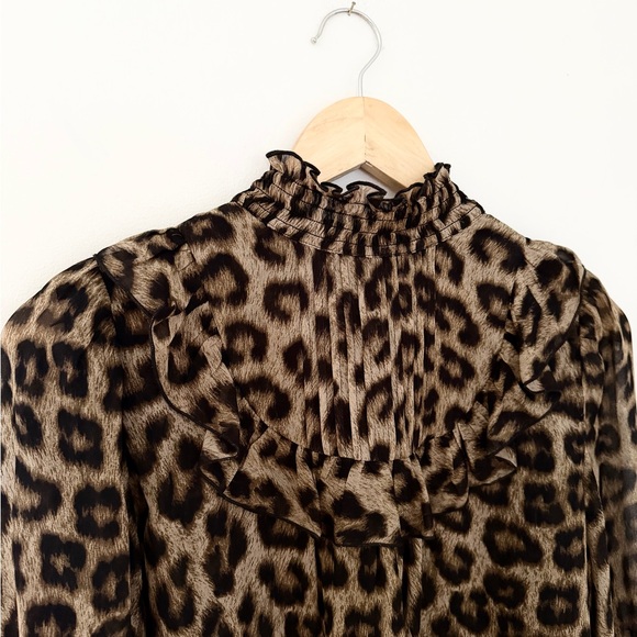 ba&sh Animal Print leopard ruffle mock neck blouse 1 - Picture 5 of 9